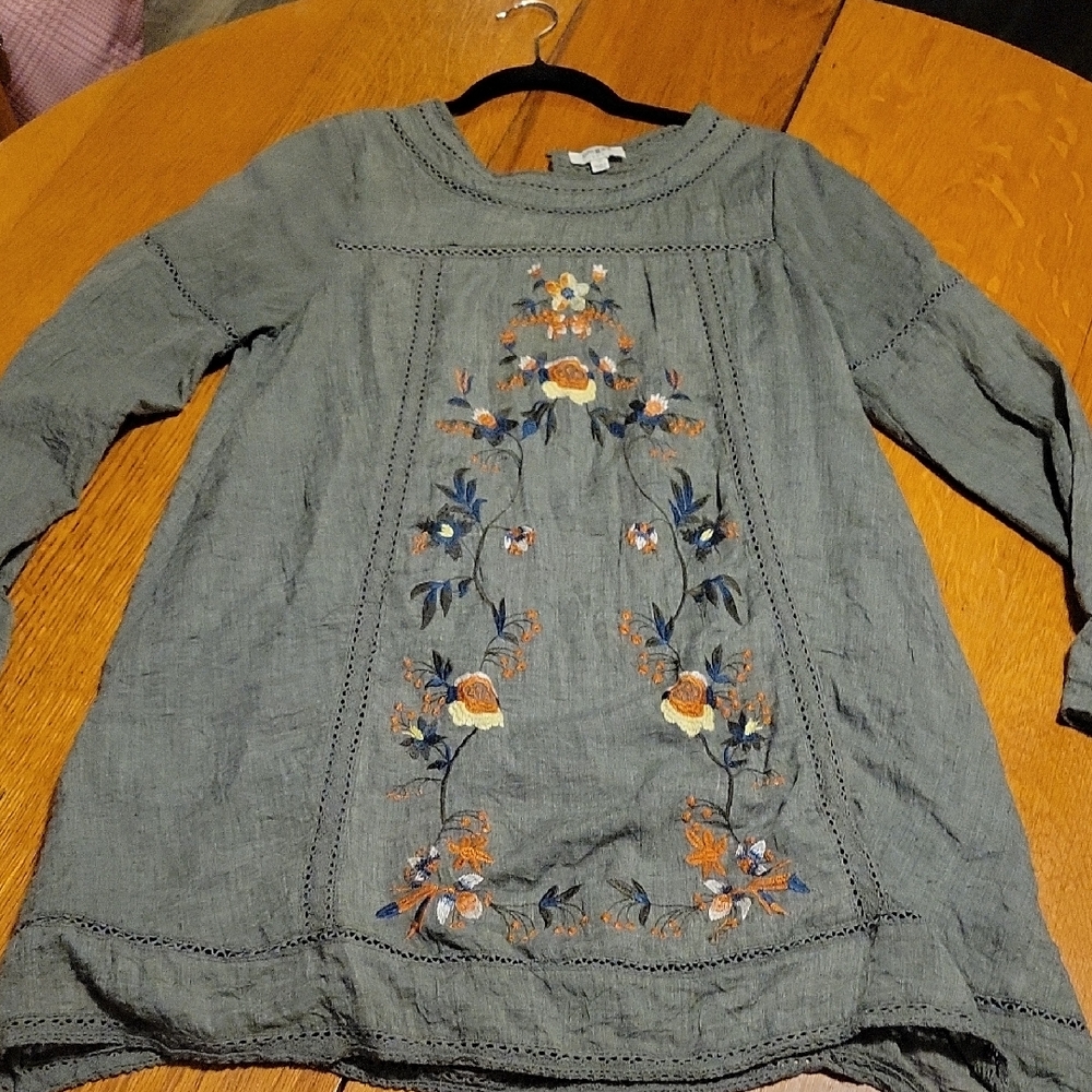 Umgee Gray Mini Dress with Floral Embroidery